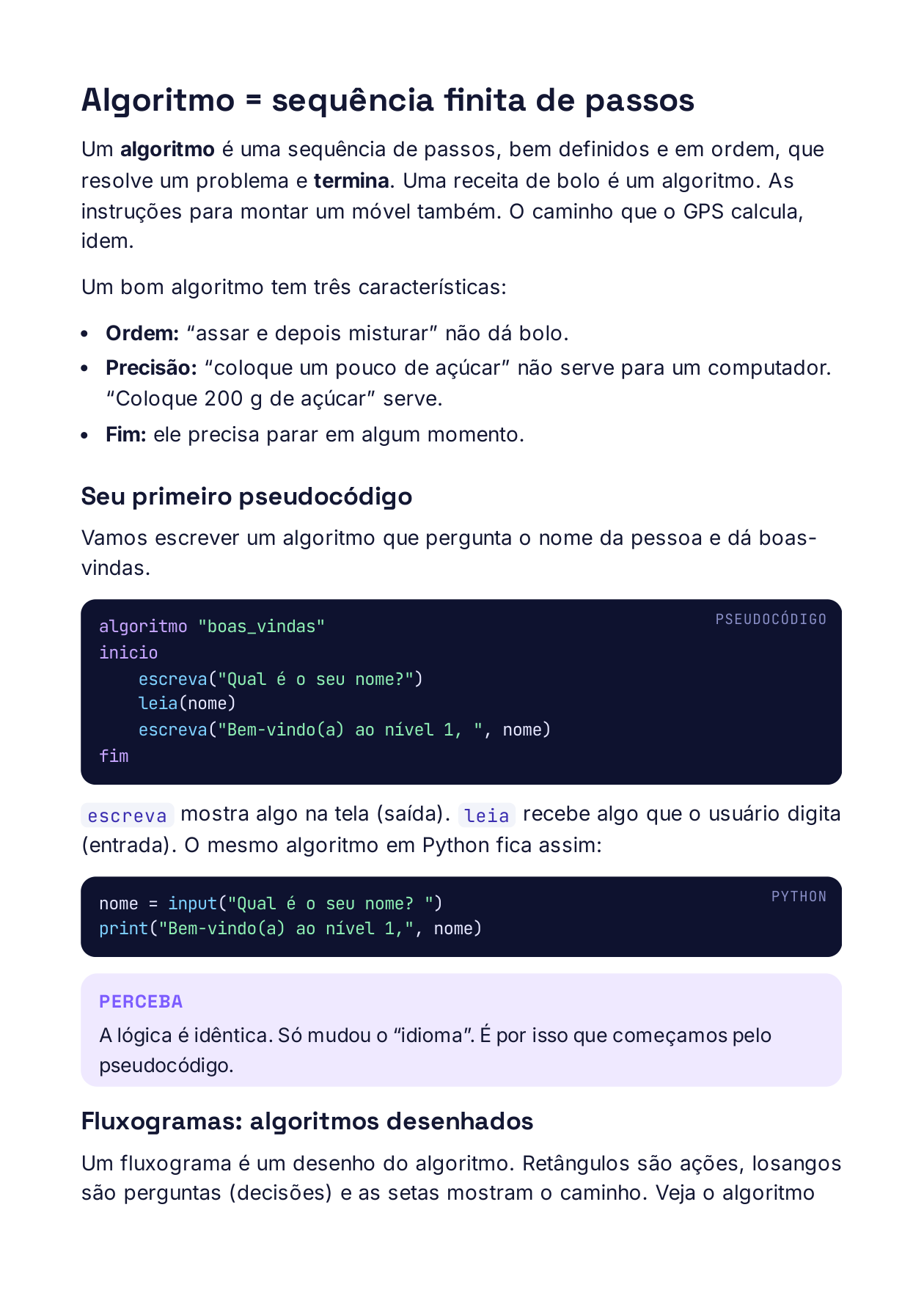 Página com pseudocódigo e código em Python lado a lado